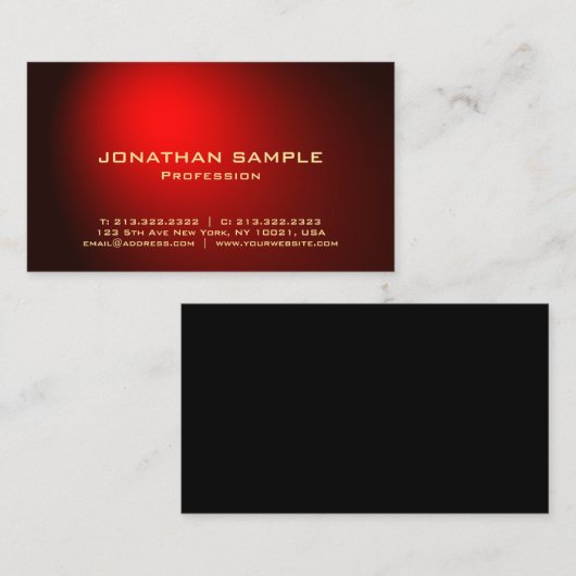 エレガントでモダンで黒く赤い金ゴールドのシンプルで明白なトレンディー 名刺 (正面/裏面)