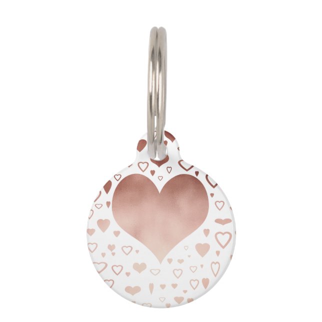 エレガントでモダンなのどのばら色の金ゴールドのハートパターン ペット　ネームタグ (正面)