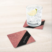 エレガントでモダンなひよこのばら色の金ゴールドのグリッターの黒 スクエアペーパーコースター (インサイチュ)