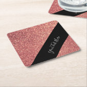 エレガントでモダンなひよこのばら色の金ゴールドのグリッターの黒 スクエアペーパーコースター (アングル)