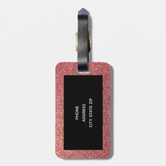 エレガントでモダンなひよこのばら色の金ゴールドのグリッターの黒 ラゲッジタグ (裏面縦)