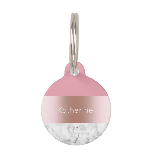 エレガントでモダンなひよこのばら色の金ゴールドのピンクの大理石 ペット　ネームタグ (正面)