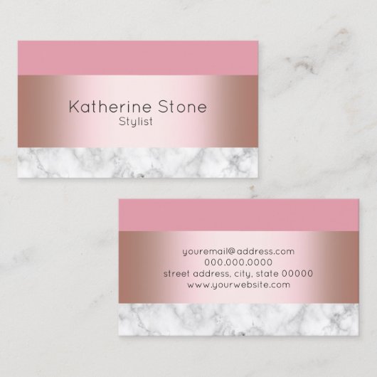 エレガントでモダンなひよこのばら色の金ゴールドのピンクの大理石 名刺 (正面/裏面)