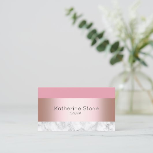 エレガントでモダンなひよこのばら色の金ゴールドのピンクの大理石 名刺 (スタンド正面)