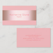 エレガントでモダンなひよこのばら色の金ゴールド及びピンクのストリップ 名刺 (正面/裏面)
