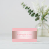 エレガントでモダンなひよこのばら色の金ゴールド及びピンクのストリップ 名刺 (スタンド正面)