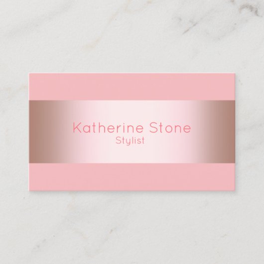 エレガントでモダンなひよこのばら色の金ゴールド及びピンクのストリップ 名刺 (正面)