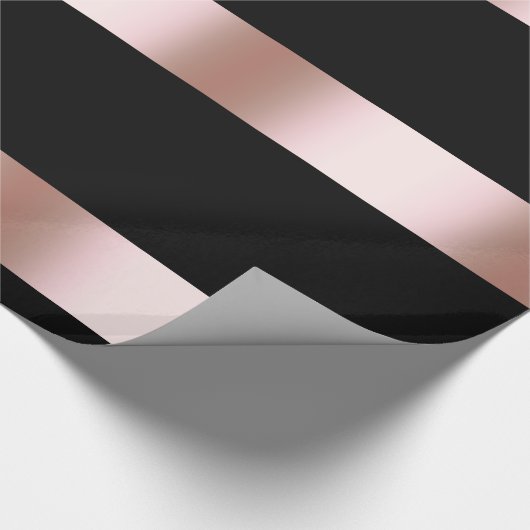 エレガントでモダンなひよこのばら色の金ゴールド及び黒いストリップ ラッピングペーパー (角)