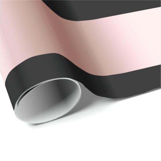 エレガントでモダンなひよこのばら色の金ゴールド及び黒いストリップ ラッピングペーパー (ロールコーナー)