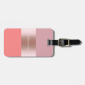 エレガントでモダンなひよこのストライプのなばら色の金ゴールドのピンクの珊瑚 ラゲッジタグ (正面横)