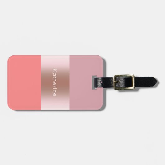 エレガントでモダンなひよこのストライプのなばら色の金ゴールドのピンクの珊瑚 ラゲッジタグ (正面横)