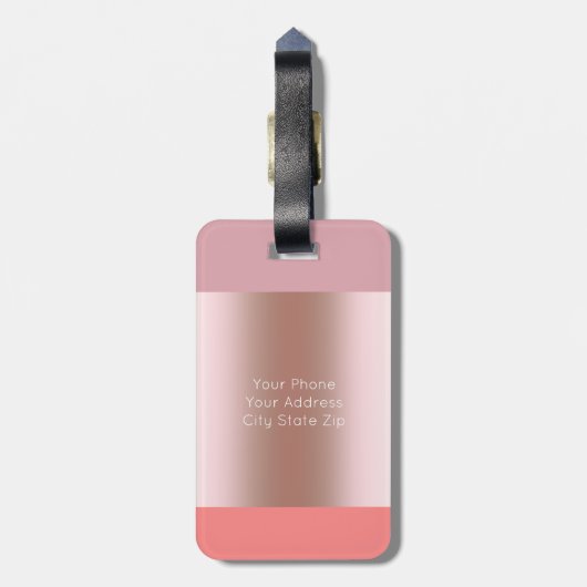 エレガントでモダンなひよこのストライプのなばら色の金ゴールドのピンクの珊瑚 ラゲッジタグ (裏面縦)