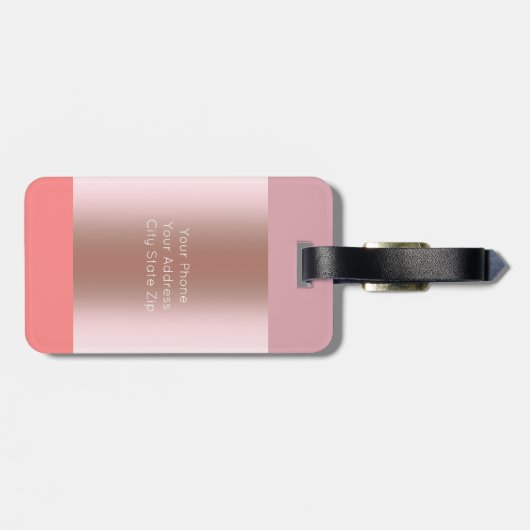 エレガントでモダンなひよこのストライプのなばら色の金ゴールドのピンクの珊瑚 ラゲッジタグ (裏面横)