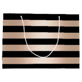 エレガントでモダンなひよこのストライプのなばら色の金ゴールドの黒 ラージペーパーバッグ (裏面)