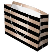 エレガントでモダンなひよこのストライプのなばら色の金ゴールドの黒 ラージペーパーバッグ (裏面アングル)