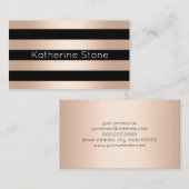 エレガントでモダンなひよこのストライプのなばら色の金ゴールドの黒 名刺 (正面/裏面)