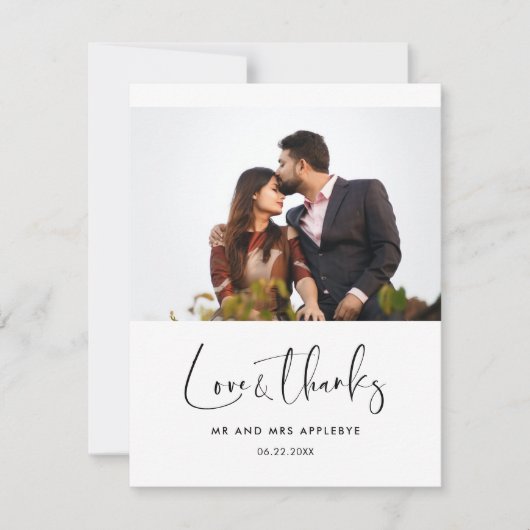 エレガントでモダンなウェディング サンクス フォト サンキューカード (正面)