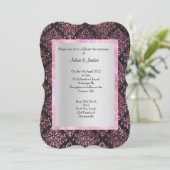 エレガントでモダンなウェディング フラワー ダマスク ブラック 招待状 (スタンド正面)