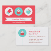 エレガントでモダンなカップケーキのベーカリーのカフェの赤のターコイズ 名刺 (正面/裏面)