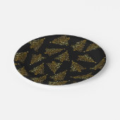 エレガントでモダンなクリスマスツリーパターン黒の金ゴールド ペーパープレート (アングル)