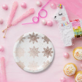 エレガントでモダンなクリスマス|のばら色の金ゴールドの雪片 ペーパープレート (パーティー)