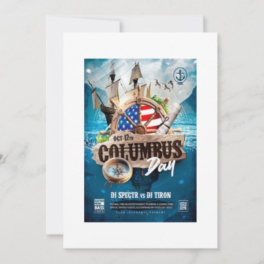 エレガントでモダンなコロンブスデーの招待状(ラスティックスタイル) 招待状 (正面)