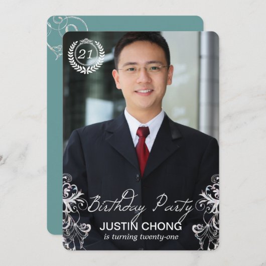 エレガントでモダンなシダの写真の誕生日の招待状 招待状 (正面/裏面)