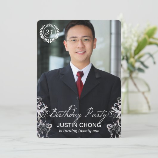 エレガントでモダンなシダの写真の誕生日の招待状 招待状 (スタンド正面)