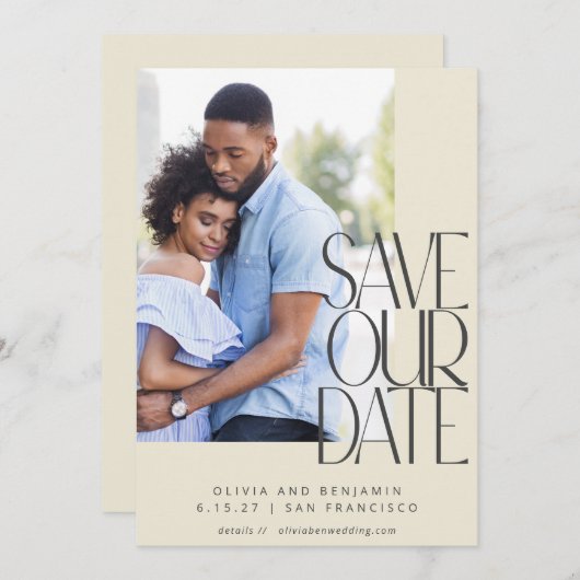 エレガントでモダンなシティウェディングの美学を捉えた写真ウェディング セーブザデート (正面/裏面)