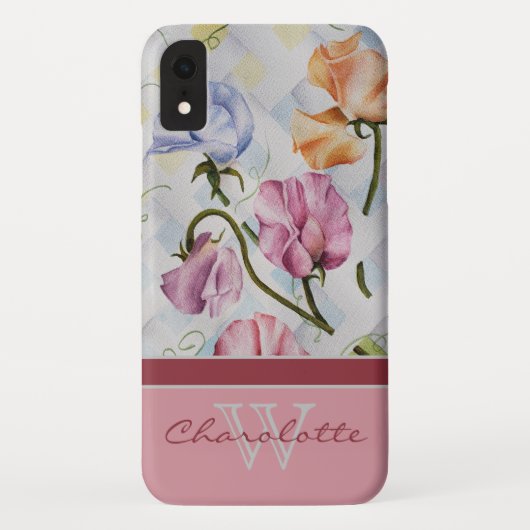 エレガントでモダンなスイートピーwの珊瑚のモノグラムの名前 Case-Mate iPhoneケース (裏面)