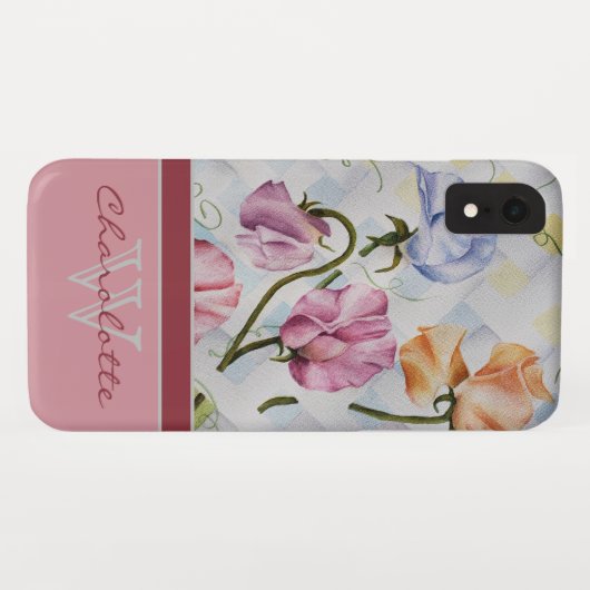 エレガントでモダンなスイートピーwの珊瑚のモノグラムの名前 Case-Mate iPhoneケース (裏面(横))