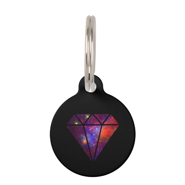 エレガントでモダンなダイヤモンドの星雲の多彩なピンクの黒 ペット　ネームタグ (正面)