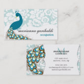 エレガントでモダンなダマスク織の孔雀 名刺 (正面/裏面)