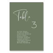 エレガントでモダンなダークセージの席次表カード テーブルナンバー (正面)