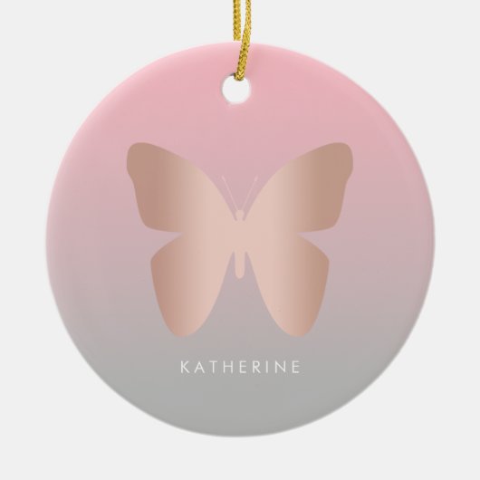 エレガントでモダンなトレンディーのばら色の金ゴールドの蝶 セラミックオーナメント (正面)