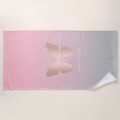 エレガントでモダンなトレンディーのばら色の金ゴールドの蝶 ビーチタオル (正面)