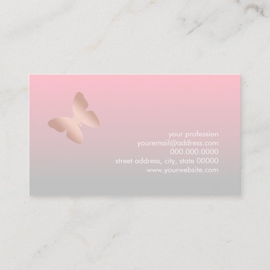 エレガントでモダンなトレンディーのばら色の金ゴールドの蝶 名刺 (裏面)