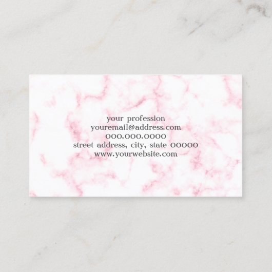 エレガントでモダンなパステル調のピンクおよび白ののどは大理石模様をつけます 名刺 (裏面)