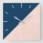 エレガントでモダンなパステル調のモモの濃紺色のブロック スクエア壁時計 (正面)