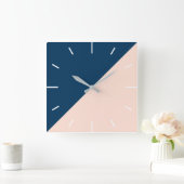 エレガントでモダンなパステル調のモモの濃紺色のブロック スクエア壁時計 (ホーム)