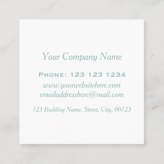 エレガントでモダンなパステル調の青い花パターンモノグラム スクエア名刺 (裏面)