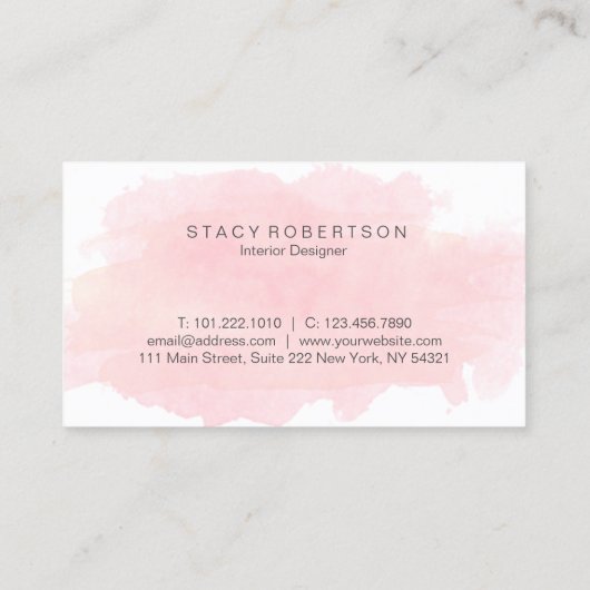 エレガントでモダンなピンクの水彩画のインテリア・デザイナー 名刺 (裏面)