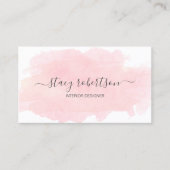 エレガントでモダンなピンクの水彩画のインテリア・デザイナー 名刺 (正面)