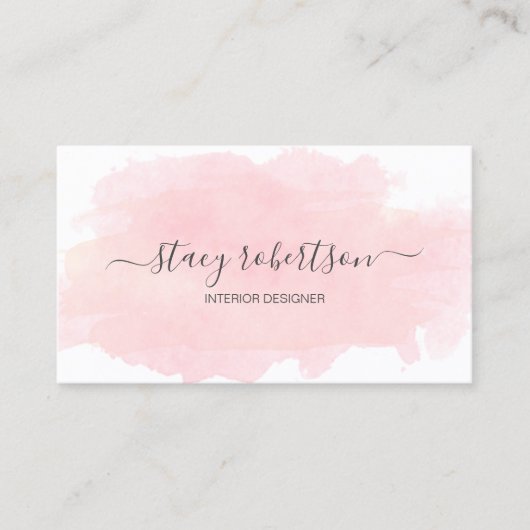 エレガントでモダンなピンクの水彩画のインテリア・デザイナー 名刺 (正面)