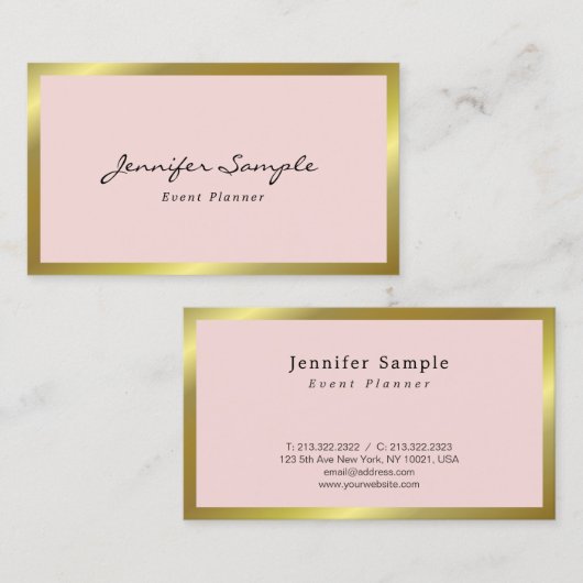エレガントでモダンなピンクの金ゴールドのイベントプランナーのトレンディー 名刺 (正面/裏面)