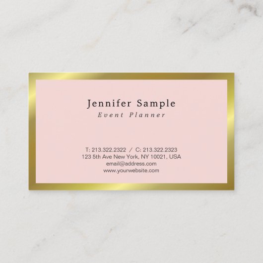 エレガントでモダンなピンクの金ゴールドのイベントプランナーのトレンディー 名刺 (裏面)