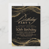 エレガントでモダンなブラックゴールド 50歳の誕生日 招待状 (正面)