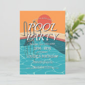 エレガントでモダンなブルーのプールパーティー招待状 招待状 (スタンド正面)