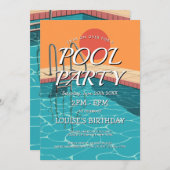 エレガントでモダンなブルーのプールパーティー招待状 招待状 (正面/裏面)