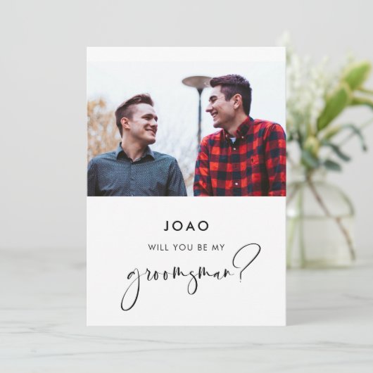 エレガントでモダンなベストマン提案カード 招待状 (スタンド正面)